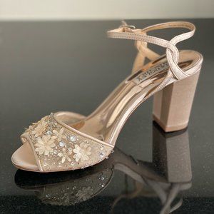 Nude Satin Badgley Mischka Block Heels Size 6.5